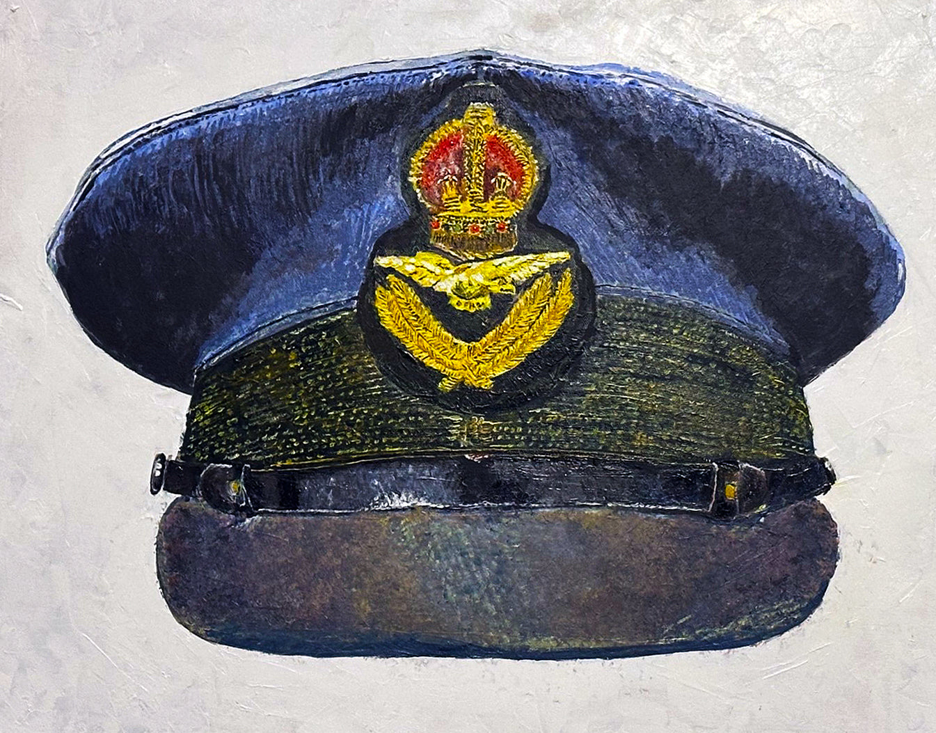 Painting, Royal Air Force, RAF, Ordinary Airman Visor Cap WW2. 22"x28"x1/2" acrylic on canvas.