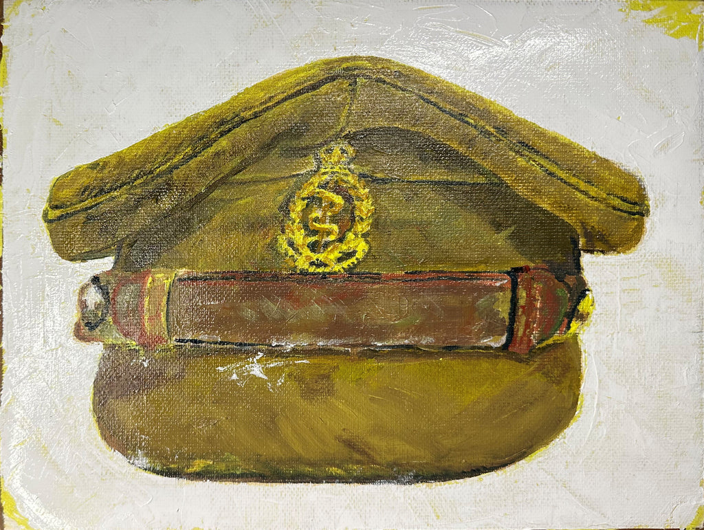 Painting, Royal Air Force, RAF, Ordinary Airman Visor Cap WW2. 22"x28"x1/2" acrylic on canvas.