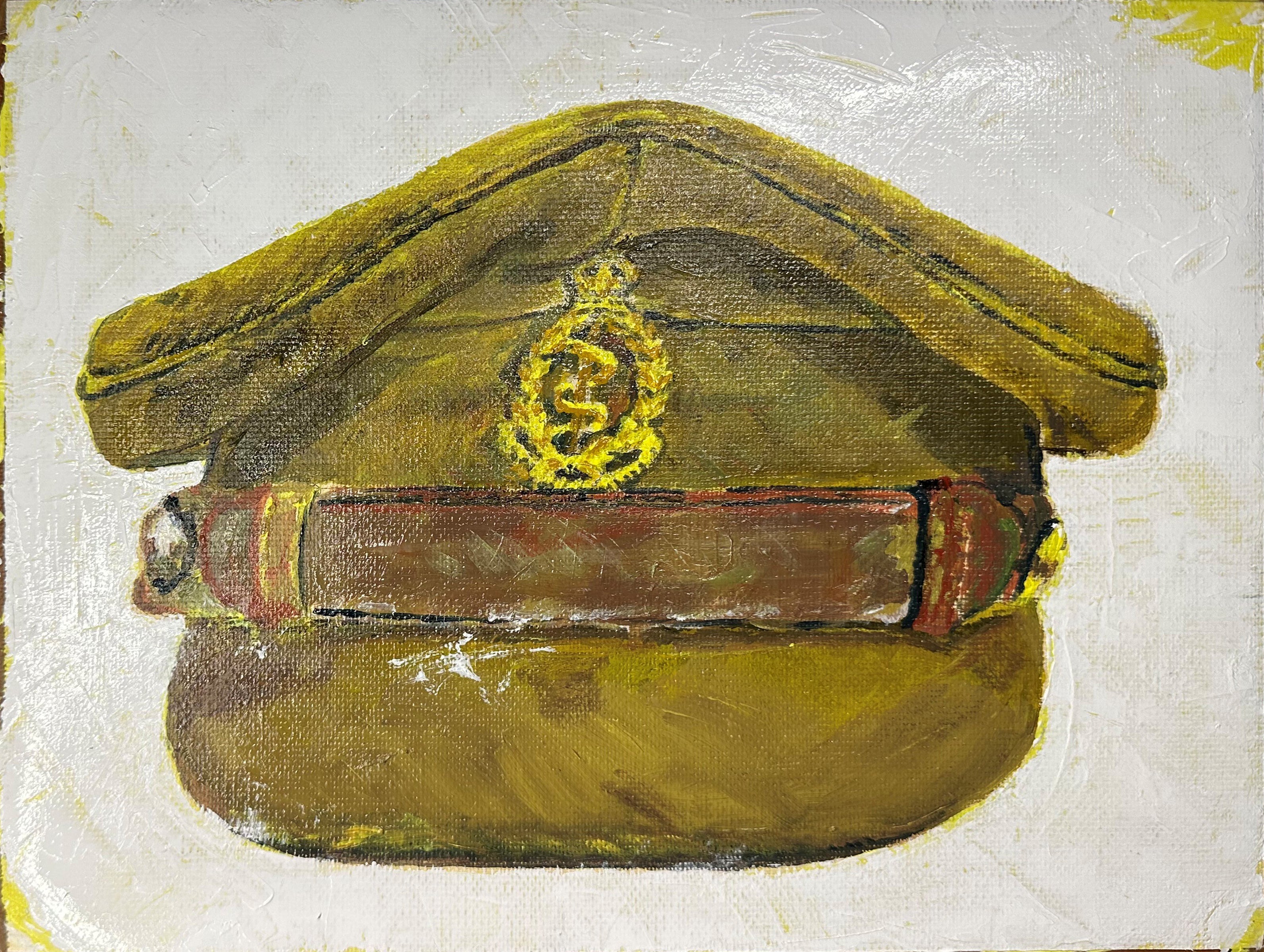 Painting, Royal Air Force, RAF, Ordinary Airman Visor Cap WW2. 22"x28"x1/2" acrylic on canvas.