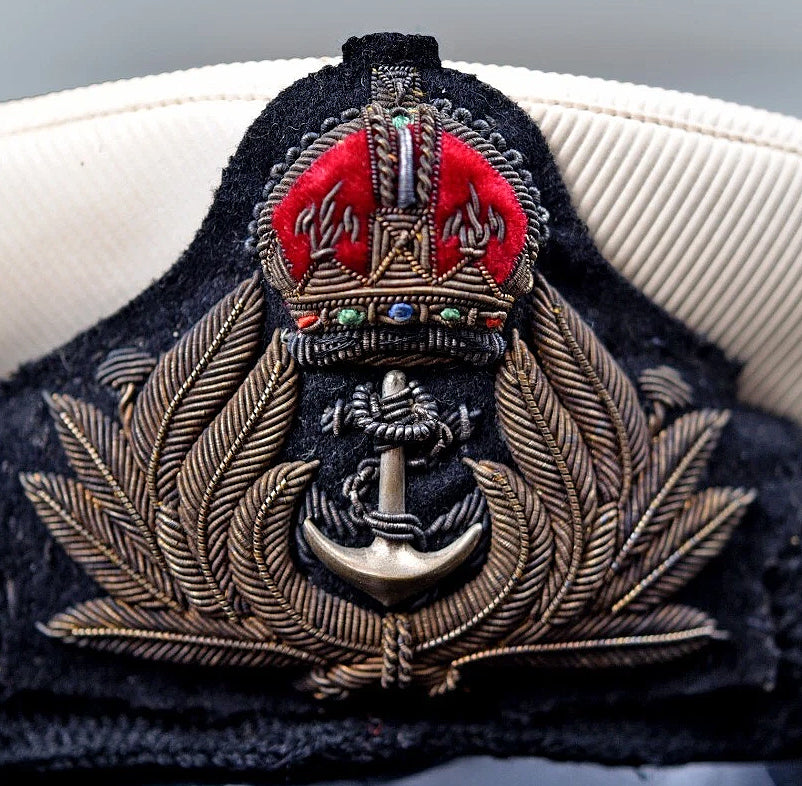UK British Royal Navy WW2 White Top Officer Visor Cap