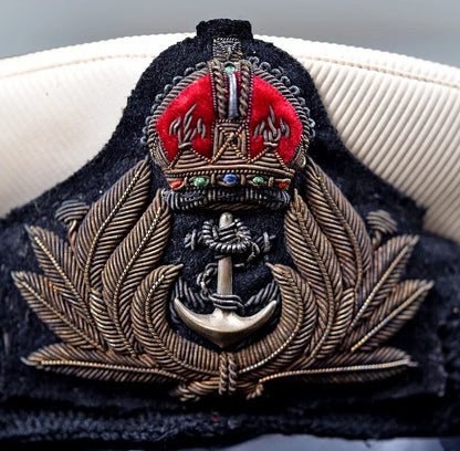 UK British Royal Navy WW2 White Top Officer Visor Cap