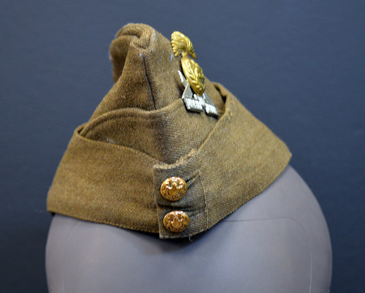 Garrison Cap or Side Cap. Lancashire Fusiliers, WW2. Photograph