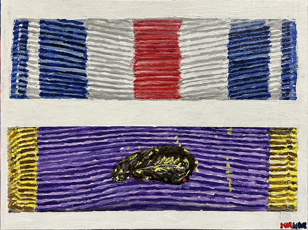 Painting, Medal Ribbon. US WW2 Medal Ribbon 1.12” x 16” acrylic media on canvas panel.