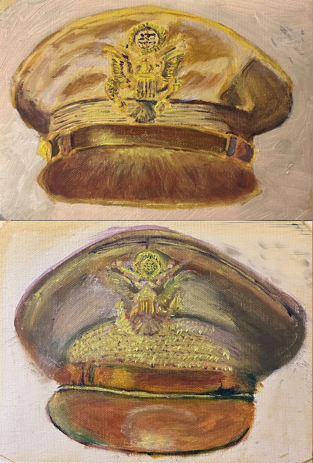 Painting, Royal Air Force, RAF, Ordinary Airman Visor Cap WW2. 22"x28"x1/2" acrylic on canvas.