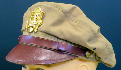 USAAF Crusher "Flighter" Pilot Officer Visor Cap 10"x8" Archival Paper, unframed. Framing available.