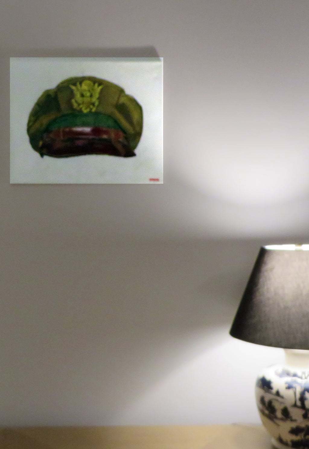 Painting, USAAF, US Army Air Force, Bancroft Crusher Khaki Cap WW2. 16"x20" oil on canvas.