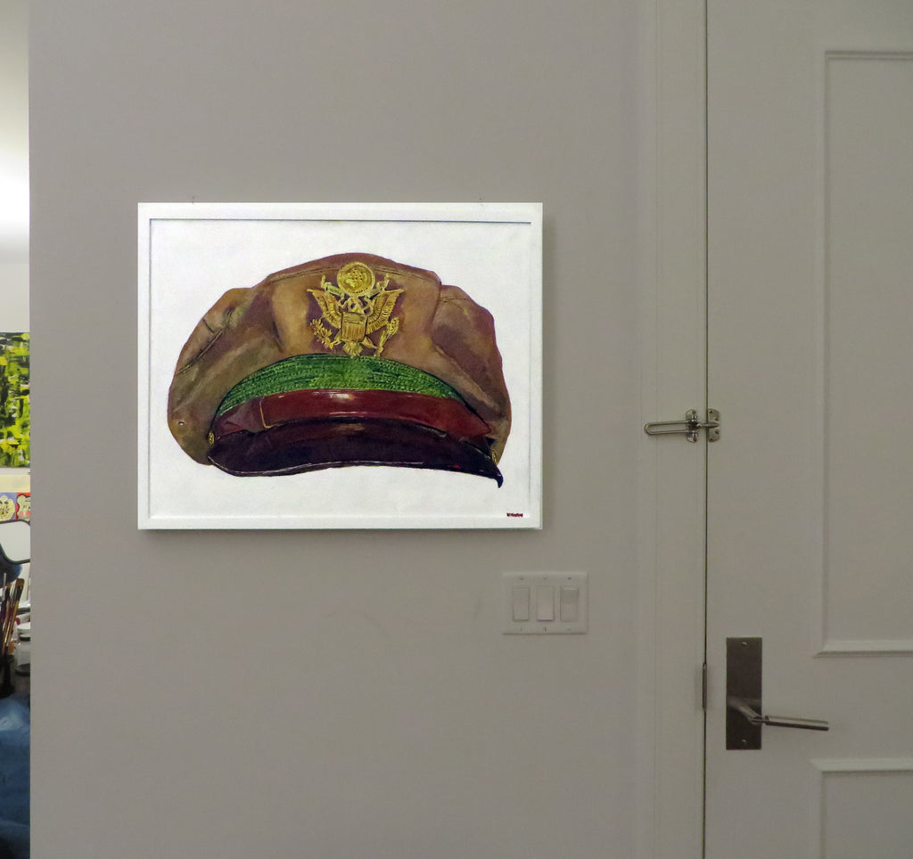 Painting, USAAF Bancroft Crusher Cap WW2 22"x 28" x 1/2" , acrylic on canvas. Chocolate Khaki.