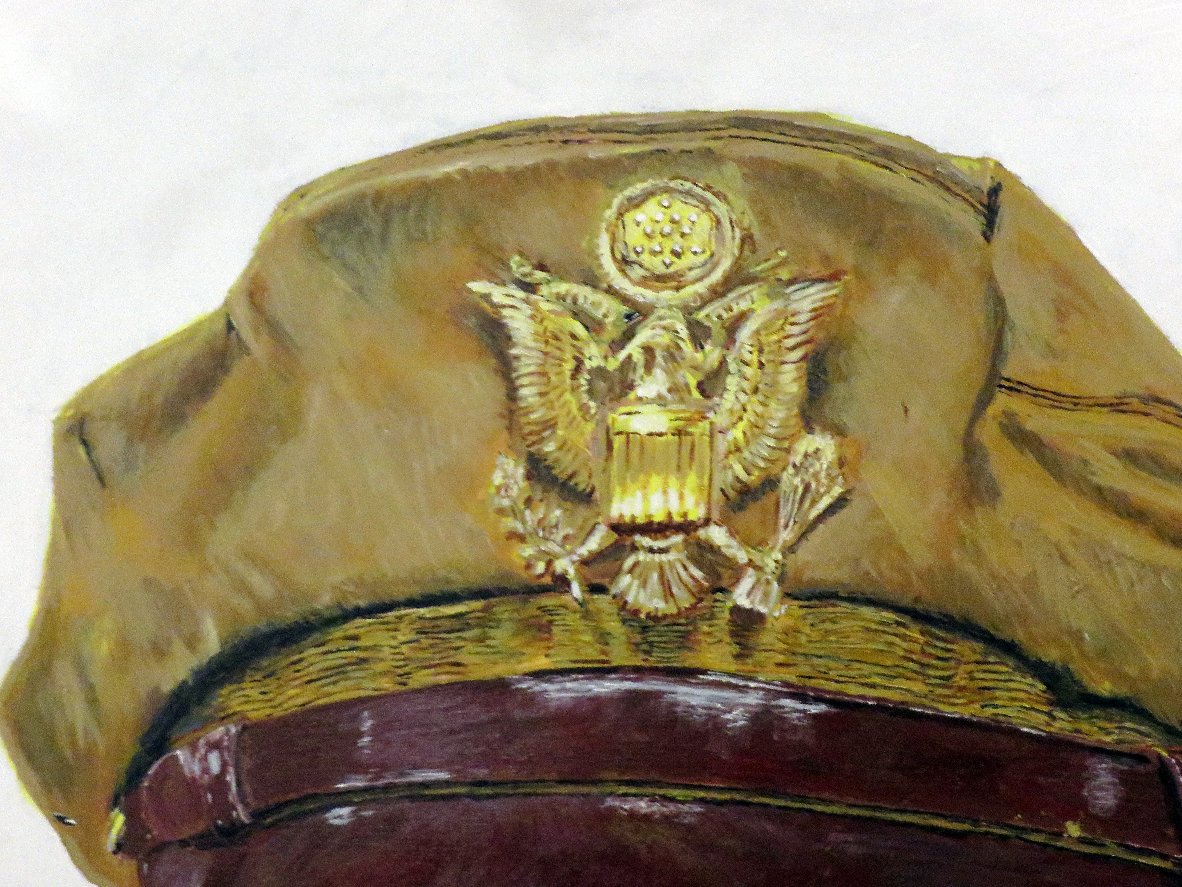 Painting, USAAF Bancroft Flighter Crusher Cap WW2. Acrylic on Canvas. Tropical version. 24"x 30"x1/2" acrylic on canvas.