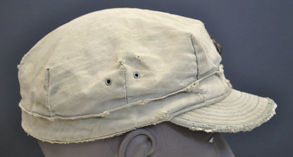 US USMC WW2 Cotton HBT Field Cap with Printed EGA, Vintage Original, Nice Condition. tropical with Metal EGA Insignia