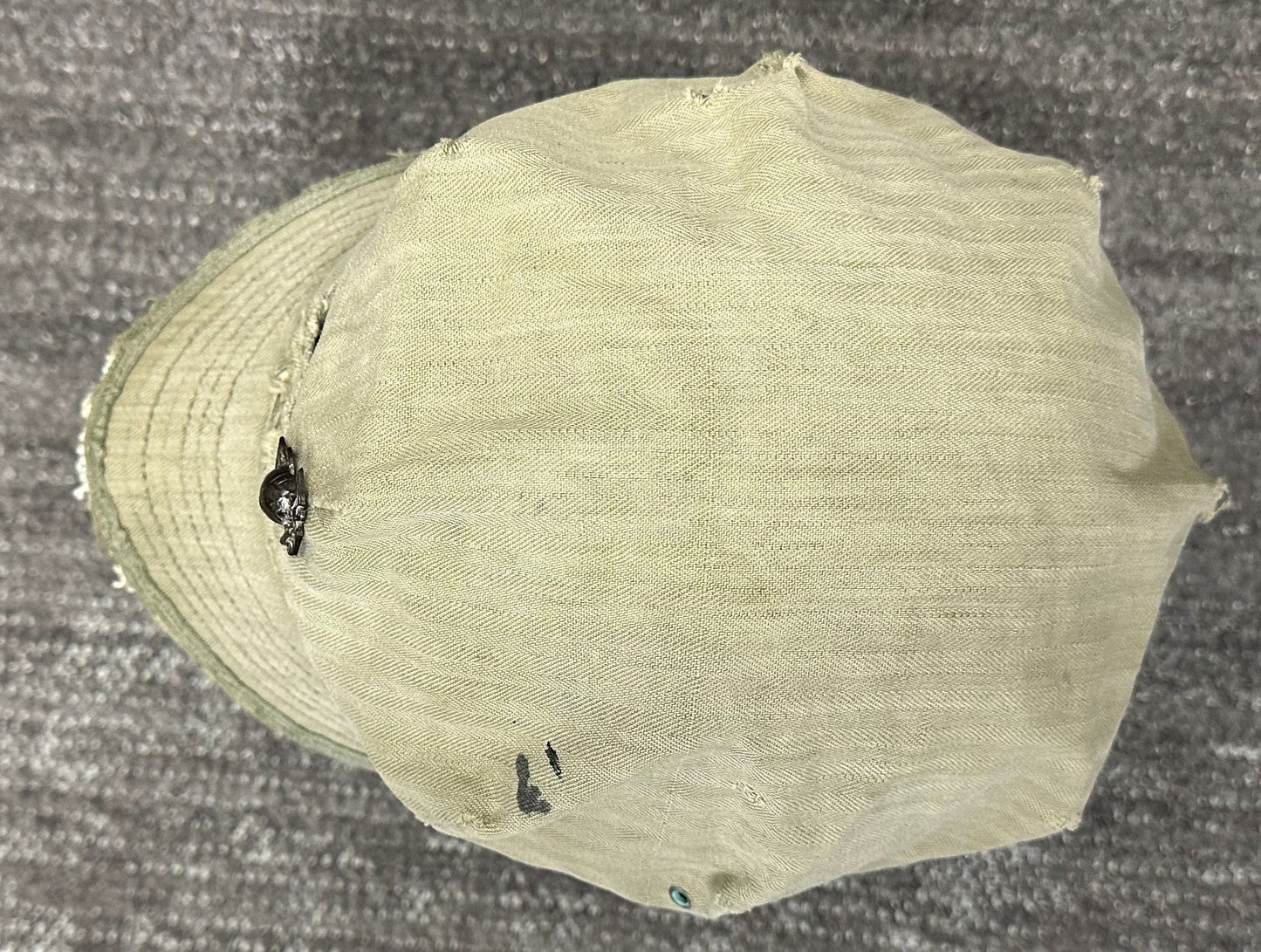 US USMC WW2 Cotton HBT Field Cap with Printed EGA, Vintage Original, Nice Condition. tropical with Metal EGA Insignia
