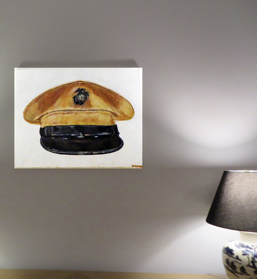 Painting, USMC, US Marine Corps Officer Visor Cap, WW2. 24"x30"x1/2" Acrylic on Canvas