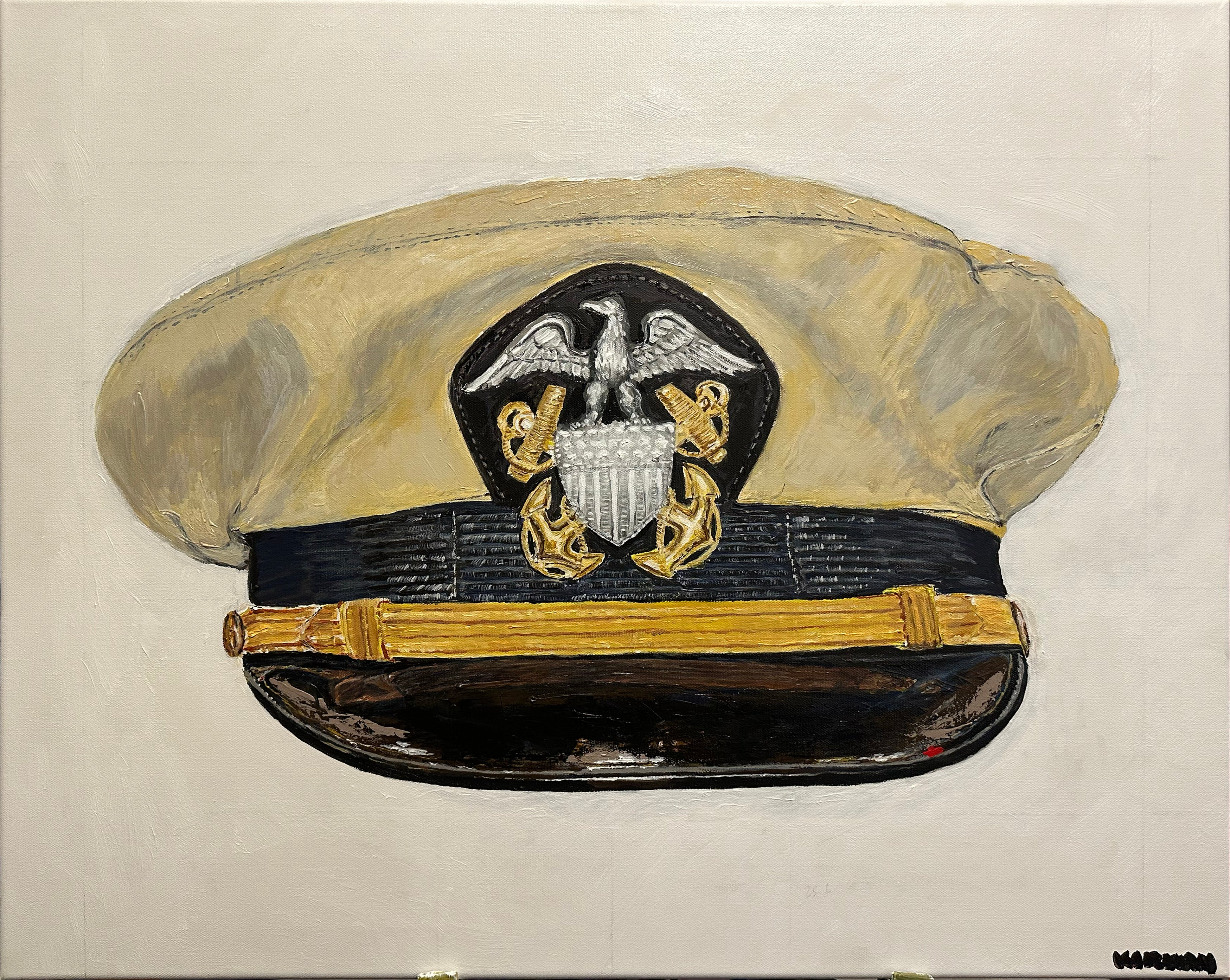 Painting, US Navy Officer Visor Cap WW2. 24"x30"x1/2" acrylic on canvas.