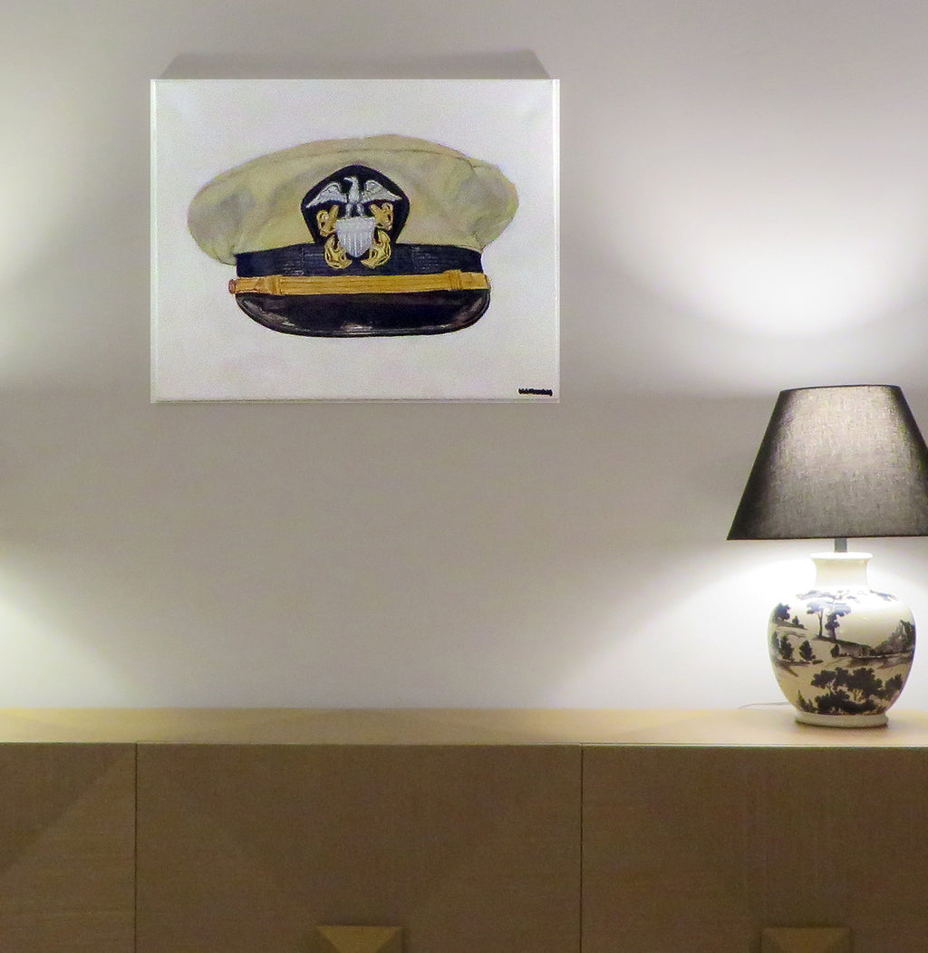 Painting, US Navy Officer Visor Cap WW2. 24"x30"x1/2" acrylic on canvas.