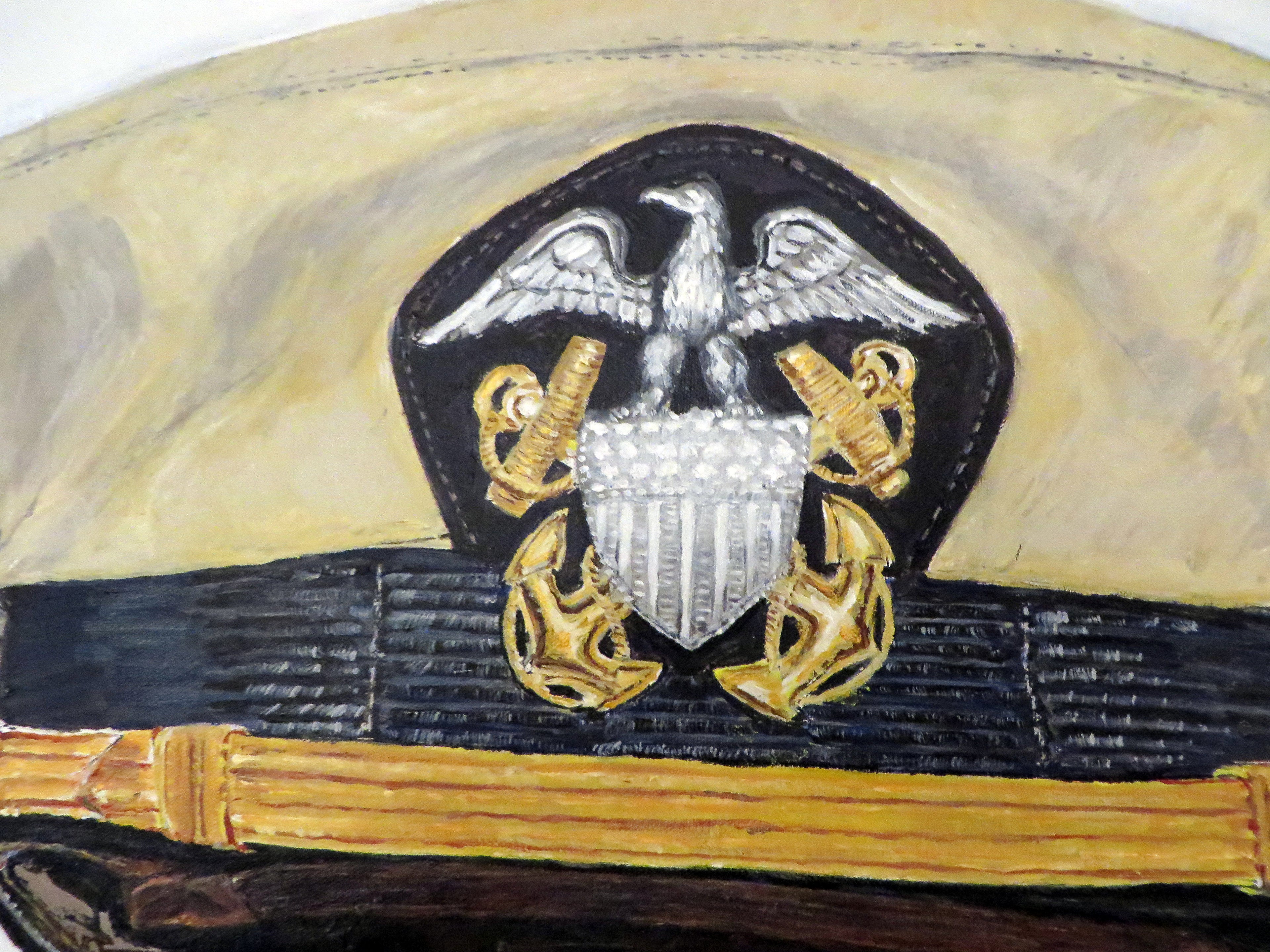 Painting, US Navy Officer Visor Cap WW2. 24"x30"x1/2" acrylic on canvas.