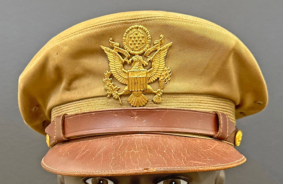 US Army Air Force, USAAF Tropical (light) Crusher Pilot Officer WW2 Visor Cap. Photograph