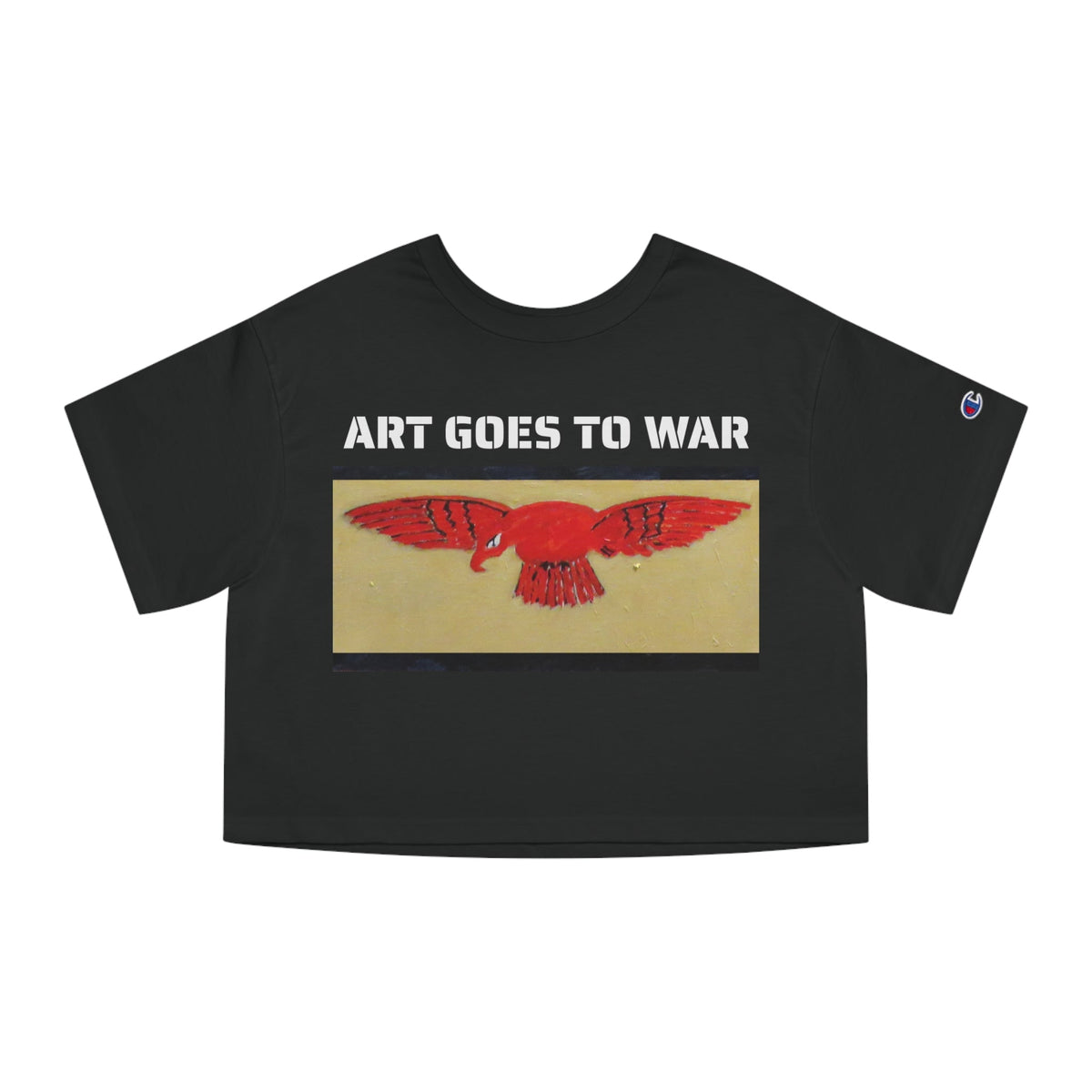 Art Goes to War Cropped Tee — Red Eagle Flying Albatross Graphic Women’s Crop Top — product photograph