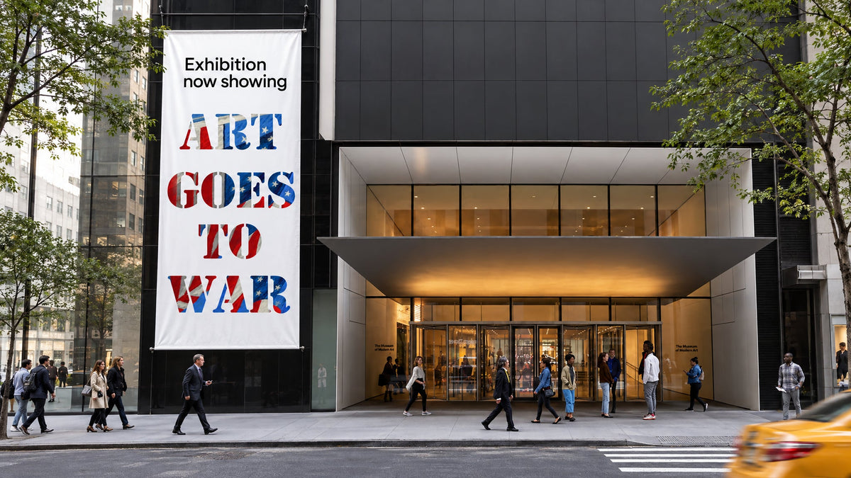 Art print featuring ART GOES TO WAR. Translucent print with Stars & Stripes