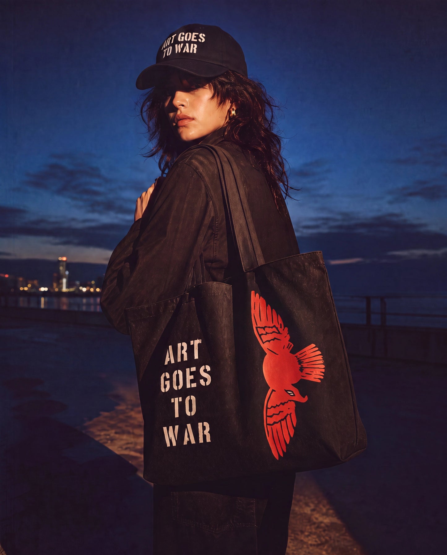 ART GOES TO "WEAR" Tote Bags. Also available with matching visor caps - Art goes to War