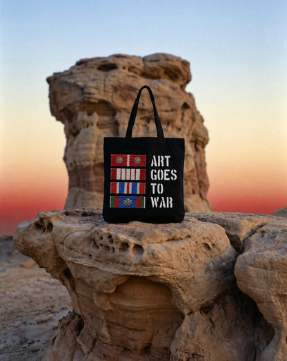 ART GOES TO "WEAR" Tote Bags. Also available with matching visor caps - Art goes to War