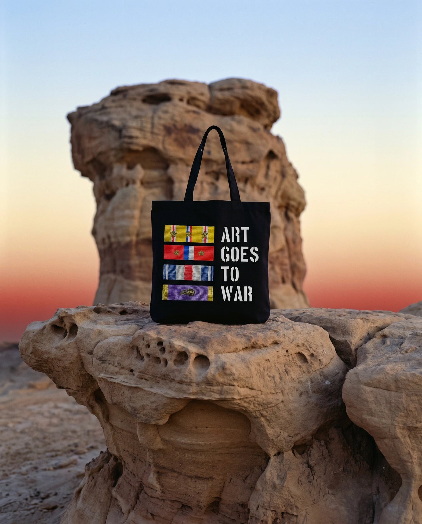 ART GOES TO "WEAR" Tote Bags. Also available with matching visor caps - Art goes to War
