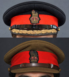 Composite image showing British Army WWII Brigadier Visor Dress and Khaki Caps