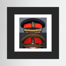 British Army WWII Brigadier Visor Dress and Khaki Caps — composite presentation mockup