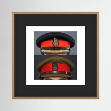 British Army WWII Brigadier Visor Dress and Khaki Caps — composite presentation mockup