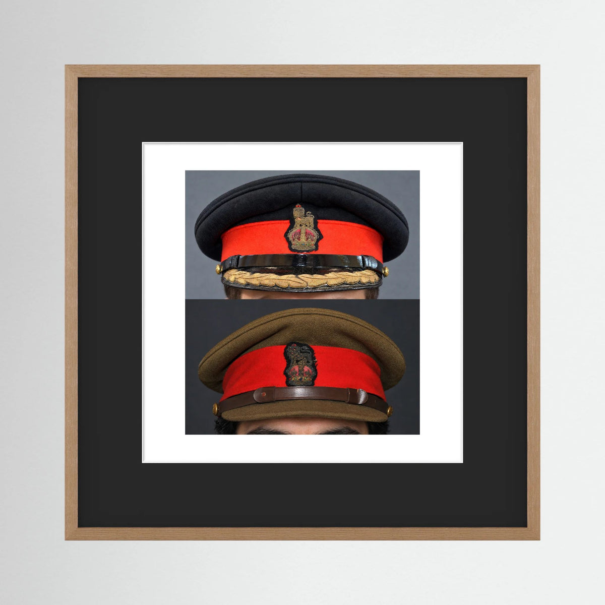 British Army WWII Brigadier Visor Dress and Khaki Caps — composite presentation mockup