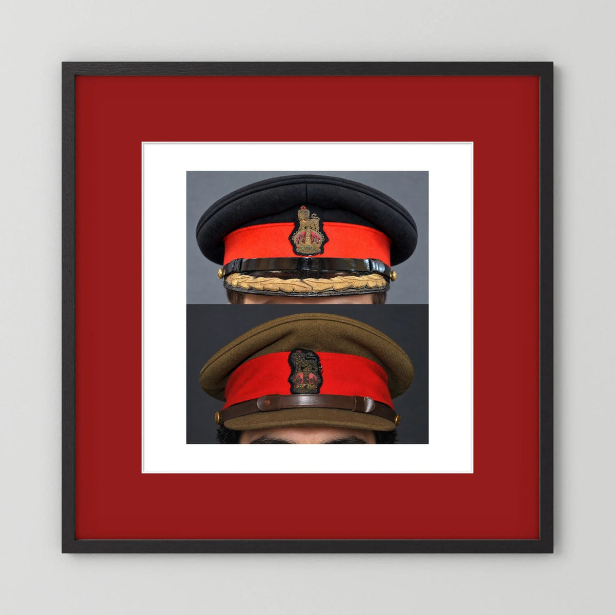 British Army WWII Brigadier Visor Dress and Khaki Caps — composite presentation mockup