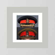 British Army WWII Brigadier Visor Dress and Khaki Caps — composite presentation mockup