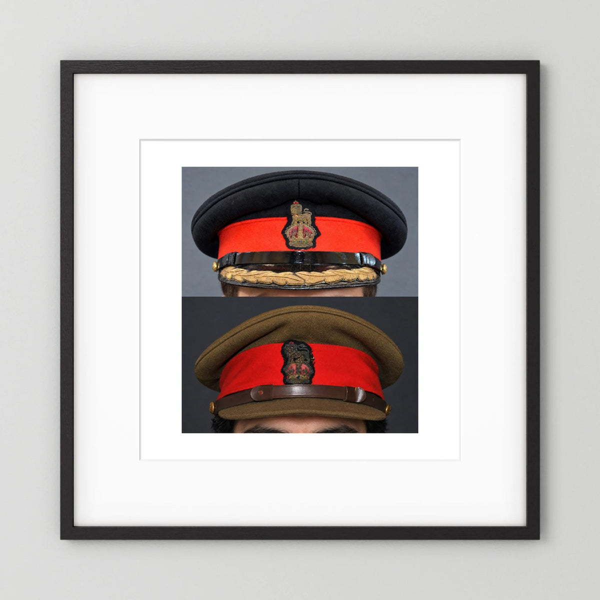 British Army WWII Brigadier Visor Dress and Khaki Caps — composite presentation mockup