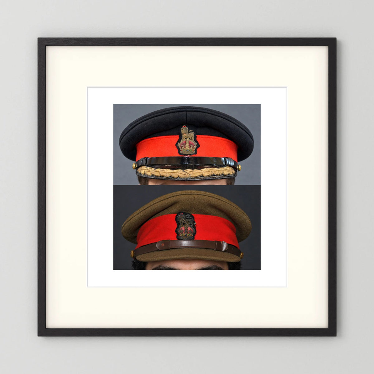 British Army WWII Brigadier Visor Dress and Khaki Caps — composite presentation mockup