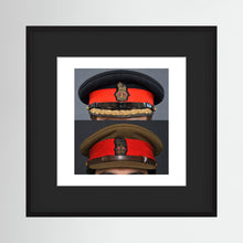 British Army WWII Brigadier Visor Dress and Khaki Caps — composite presentation mockup