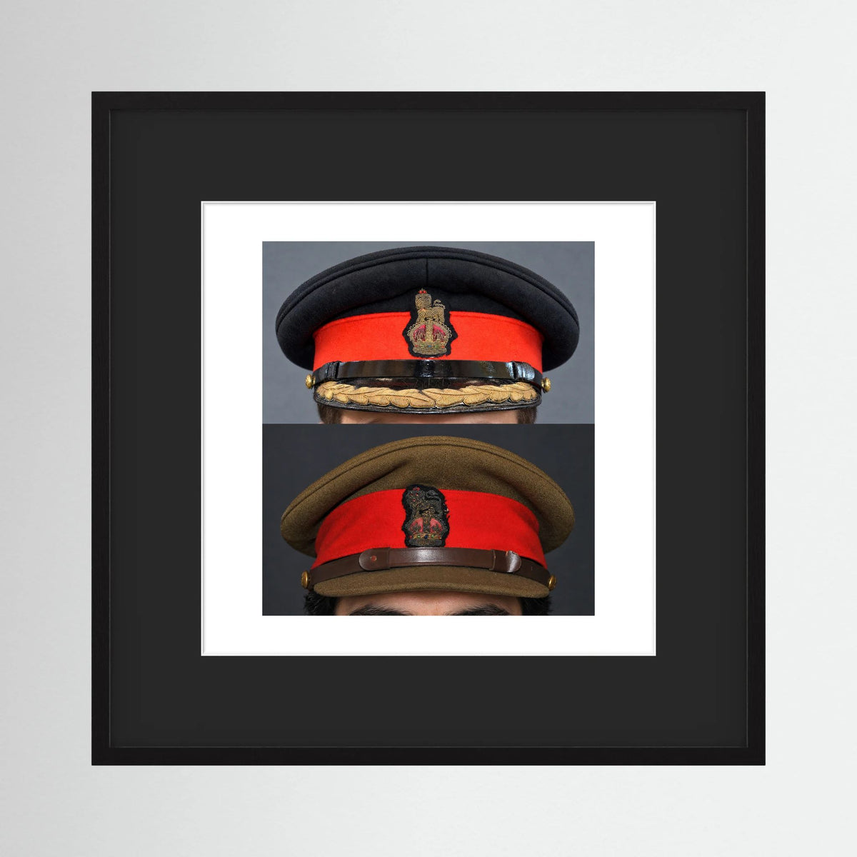 British Army WWII Brigadier Visor Dress and Khaki Caps — composite presentation mockup