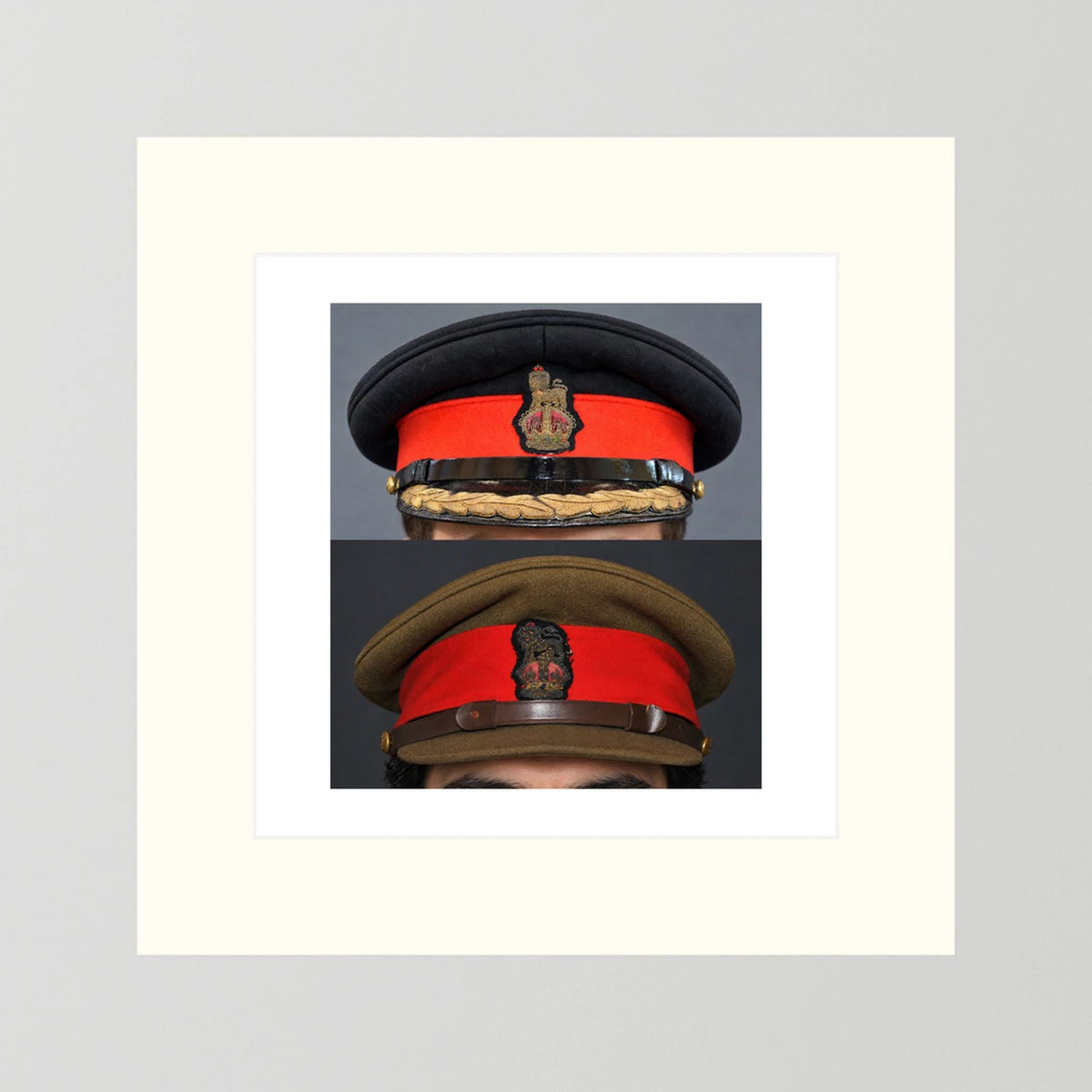 British Army WWII Brigadier Visor Dress and Khaki Caps — composite presentation mockup