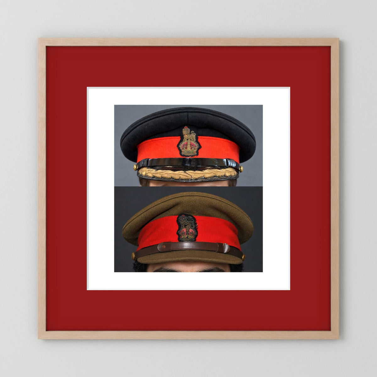 British Army WWII Brigadier Visor Dress and Khaki Caps — composite presentation mockup