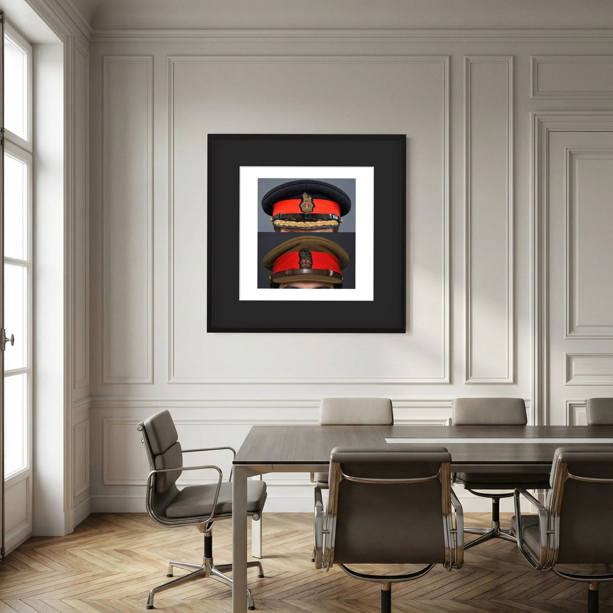 British Army WWII Brigadier Visor Dress and Khaki Caps — composite presentation mockup