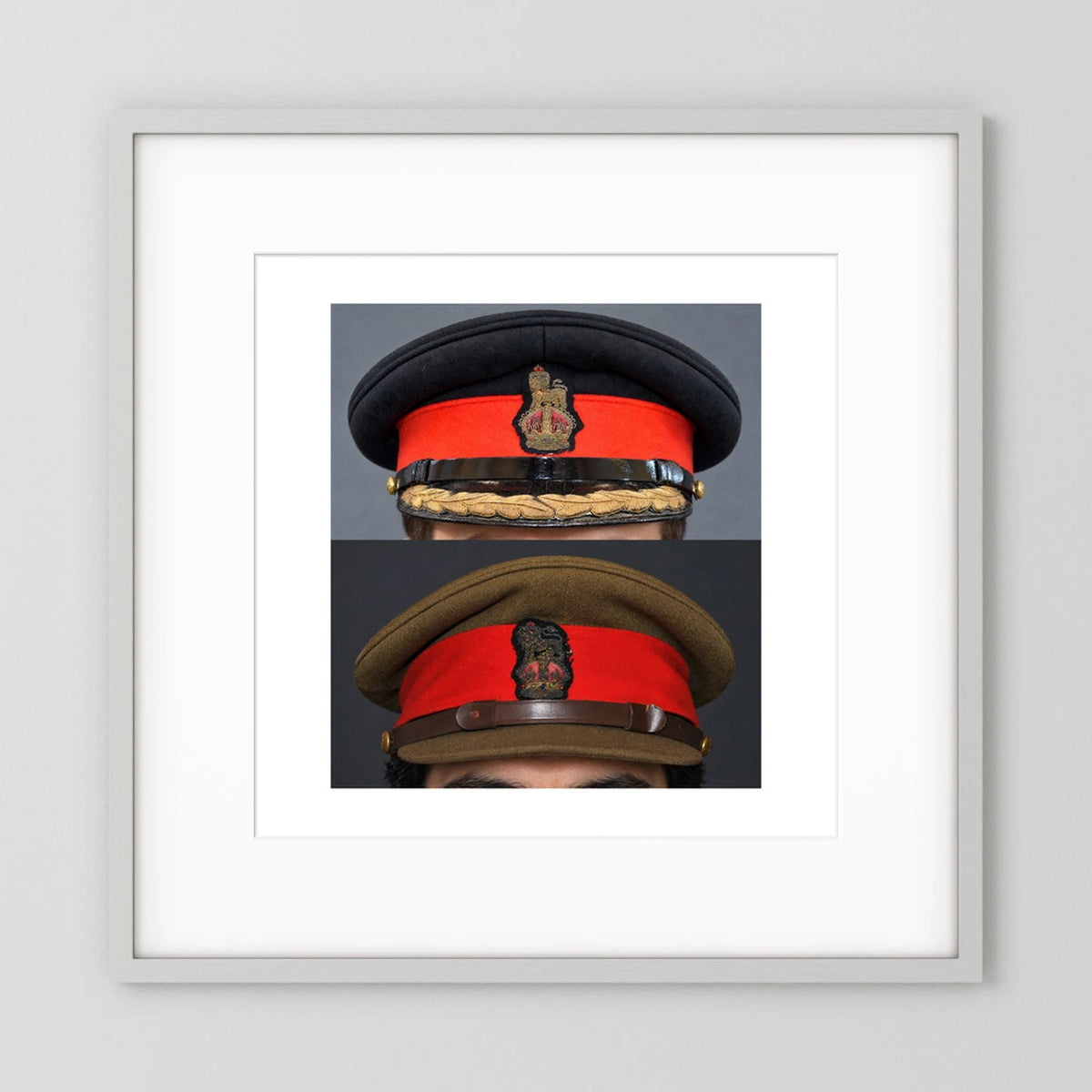 British Army WWII Brigadier Visor Dress and Khaki Caps — composite presentation mockup