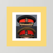 British Army WWII Brigadier Visor Dress and Khaki Caps — composite presentation mockup