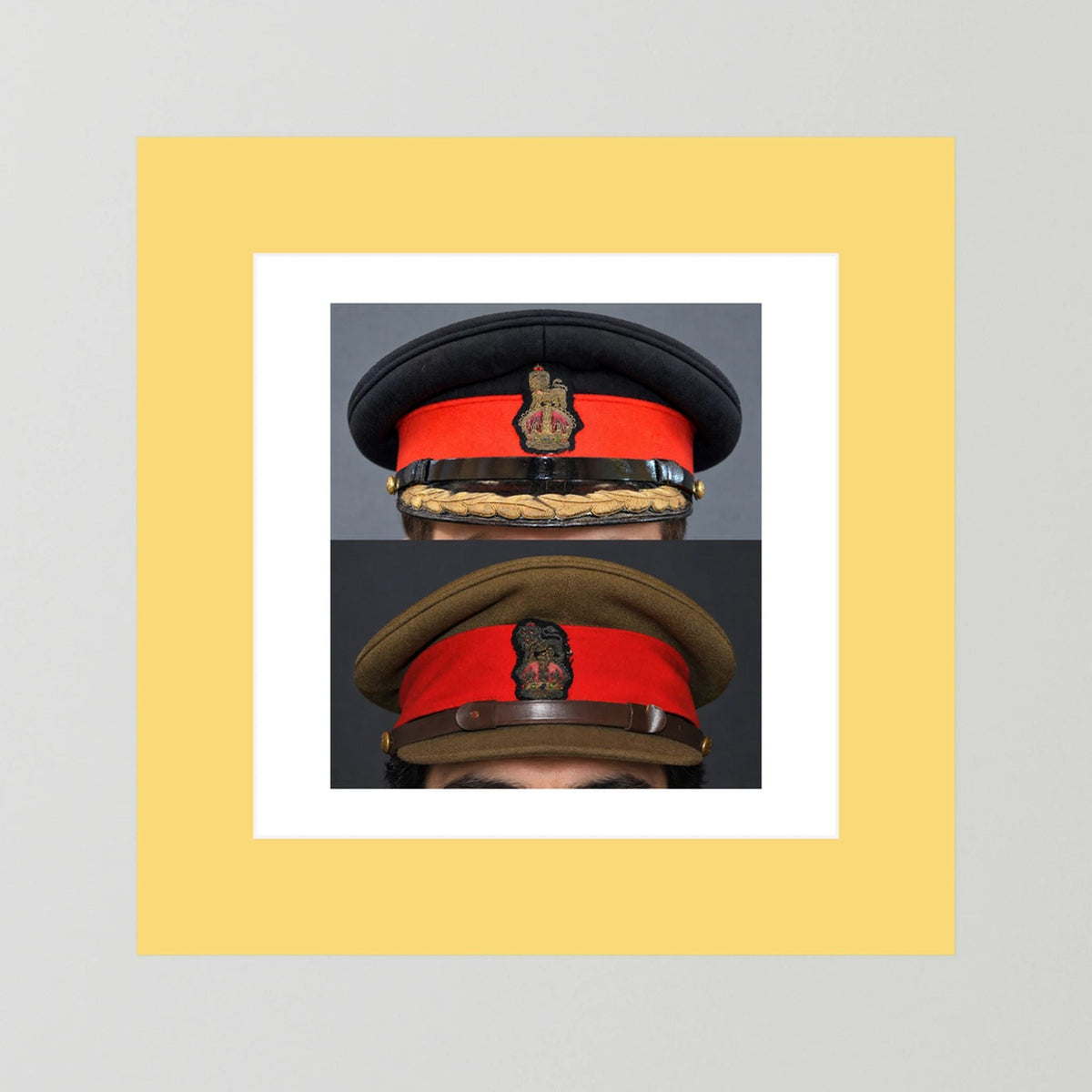 British Army WWII Brigadier Visor Dress and Khaki Caps — composite presentation mockup