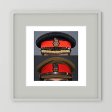 British Army WWII Brigadier Visor Dress and Khaki Caps — composite presentation mockup