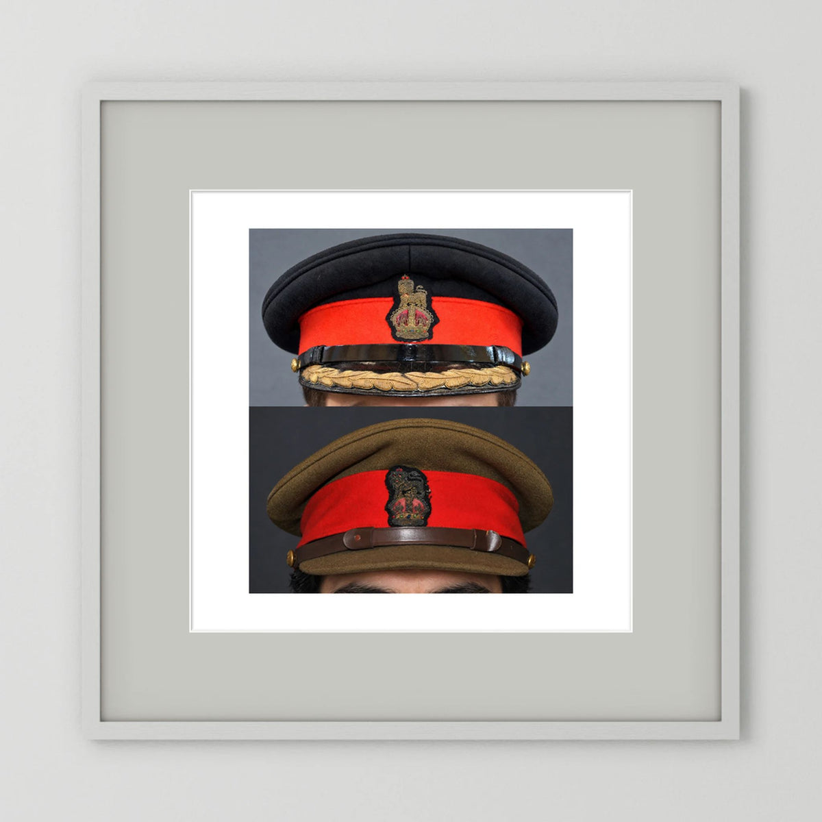 British Army WWII Brigadier Visor Dress and Khaki Caps — composite presentation mockup