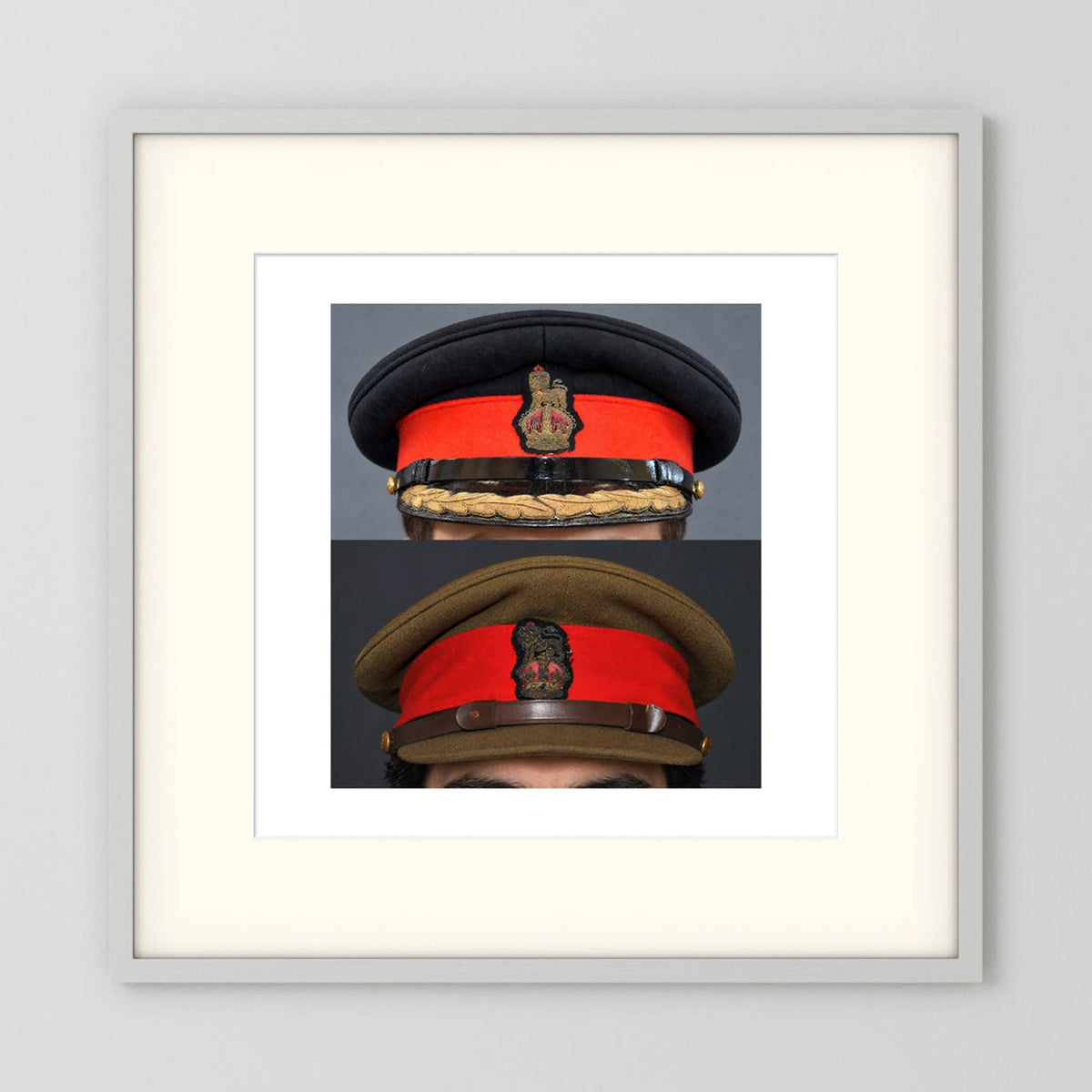 British Army WWII Brigadier Visor Dress and Khaki Caps — composite presentation mockup