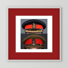 British Army WWII Brigadier Visor Dress and Khaki Caps — composite presentation mockup