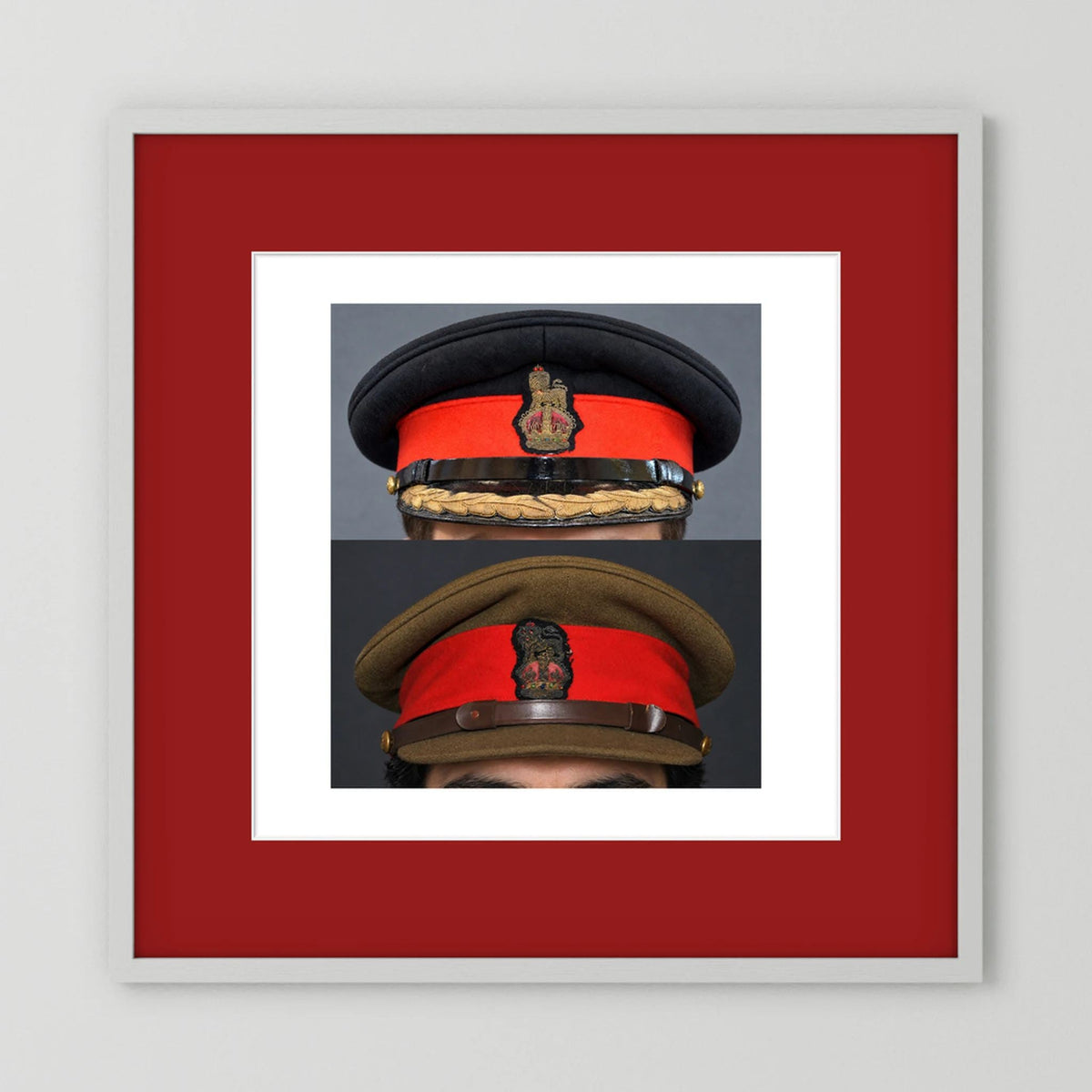 British Army WWII Brigadier Visor Dress and Khaki Caps — composite presentation mockup