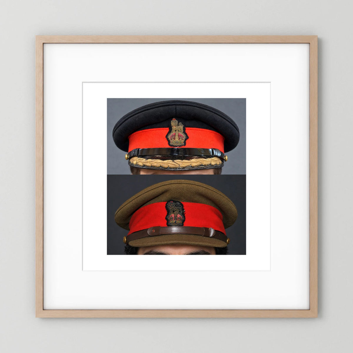British Army WWII Brigadier Visor Dress and Khaki Caps — composite presentation mockup