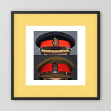 British Army WWII Brigadier Visor Dress and Khaki Caps — composite presentation mockup