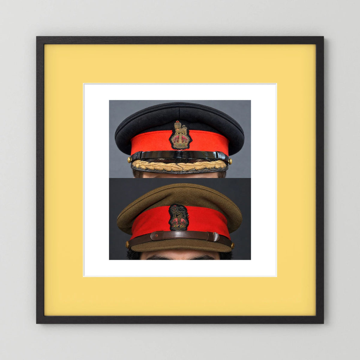 British Army WWII Brigadier Visor Dress and Khaki Caps — composite presentation mockup