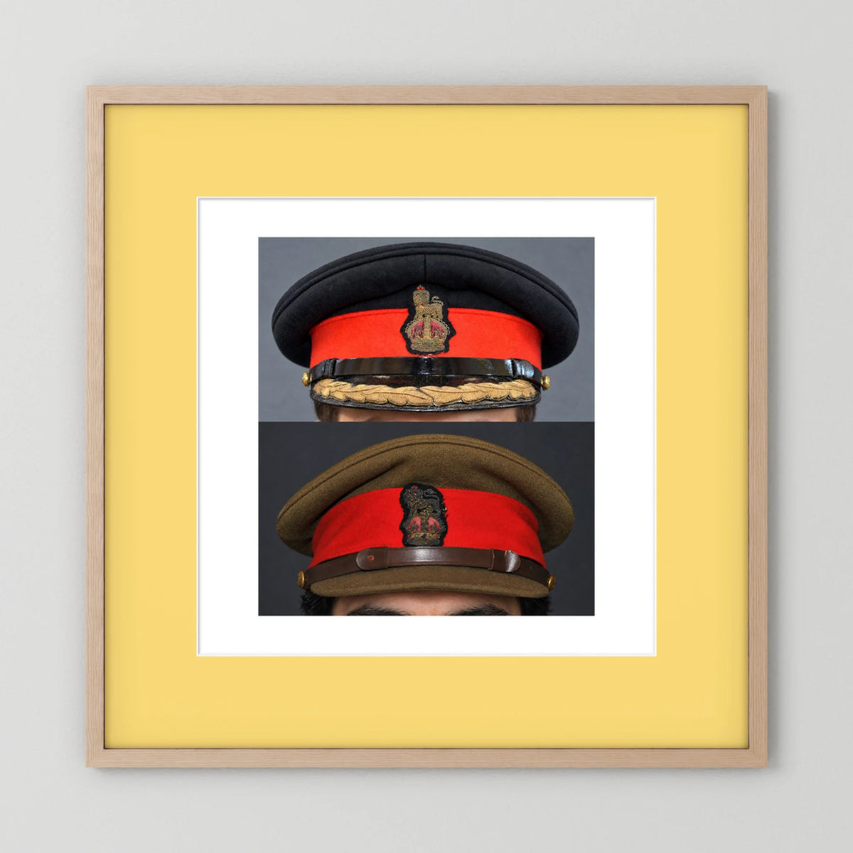British Army WWII Brigadier Visor Dress and Khaki Caps — composite presentation mockup