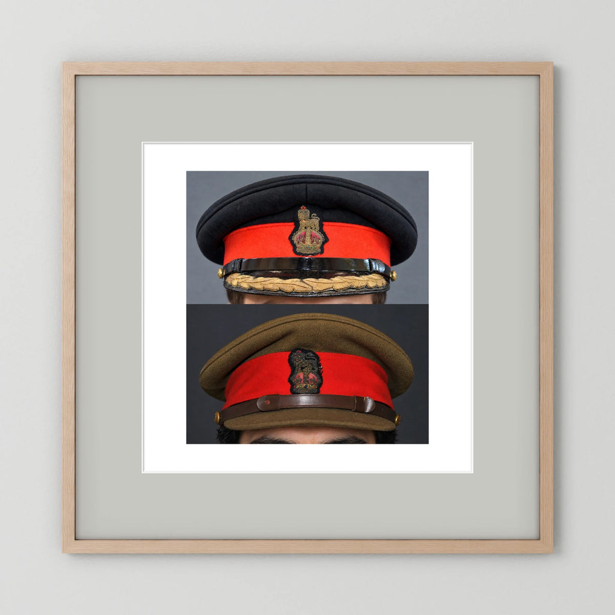 British Army WWII Brigadier Visor Dress and Khaki Caps — composite presentation mockup
